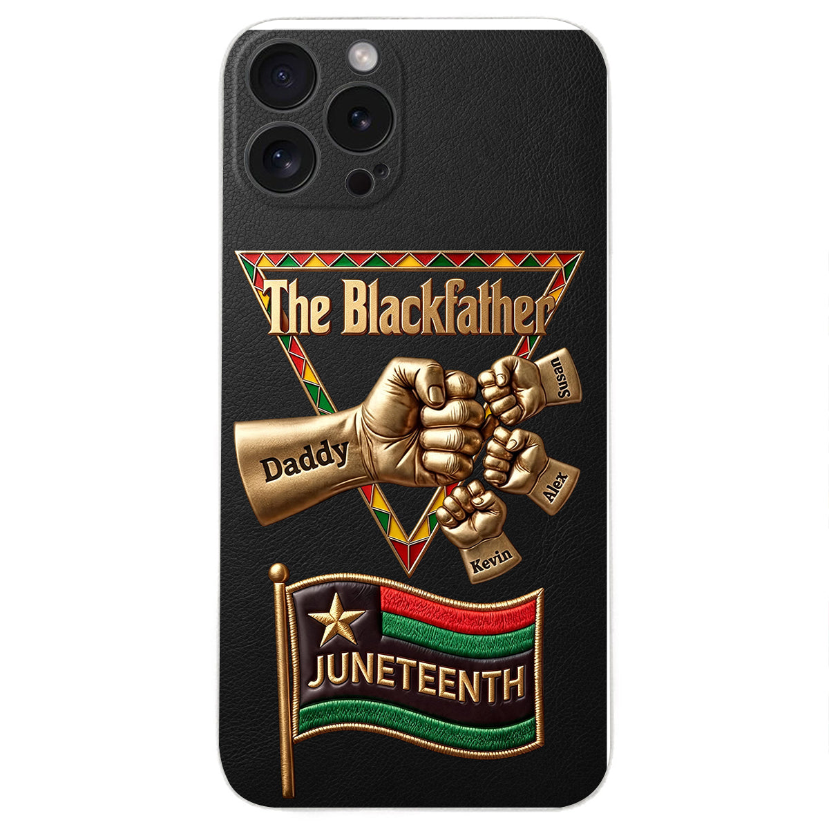 The Blackfather - Personalized Father 3D Embossed Leather Phone Case