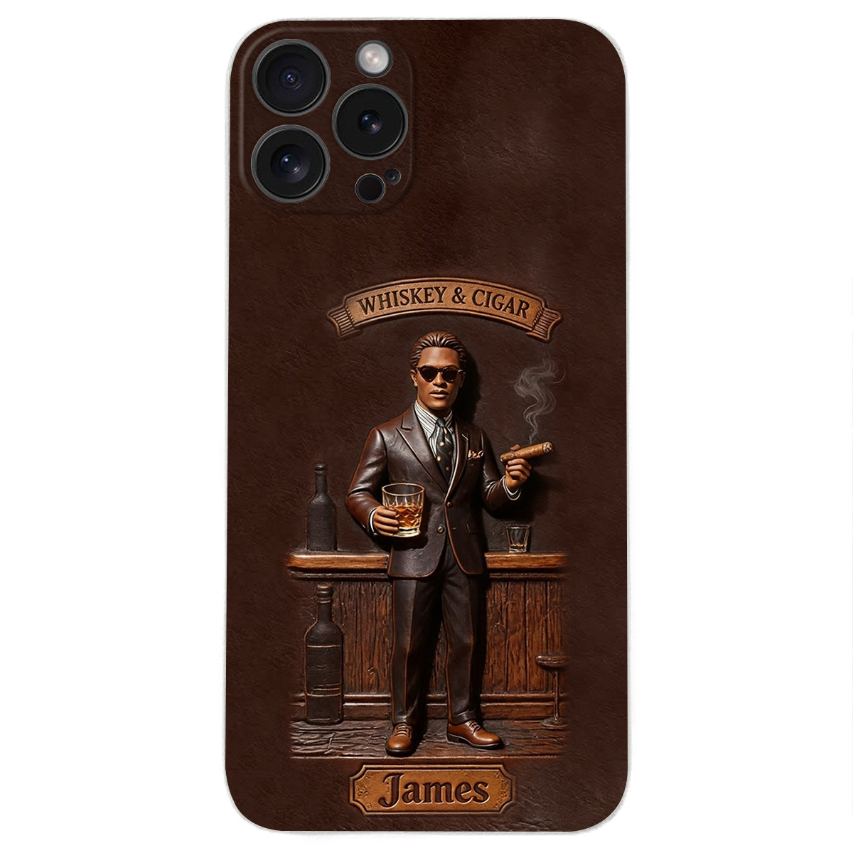 Whiskey And Cigar - Personalized Whisky 3D Embossed Leather Phone Case