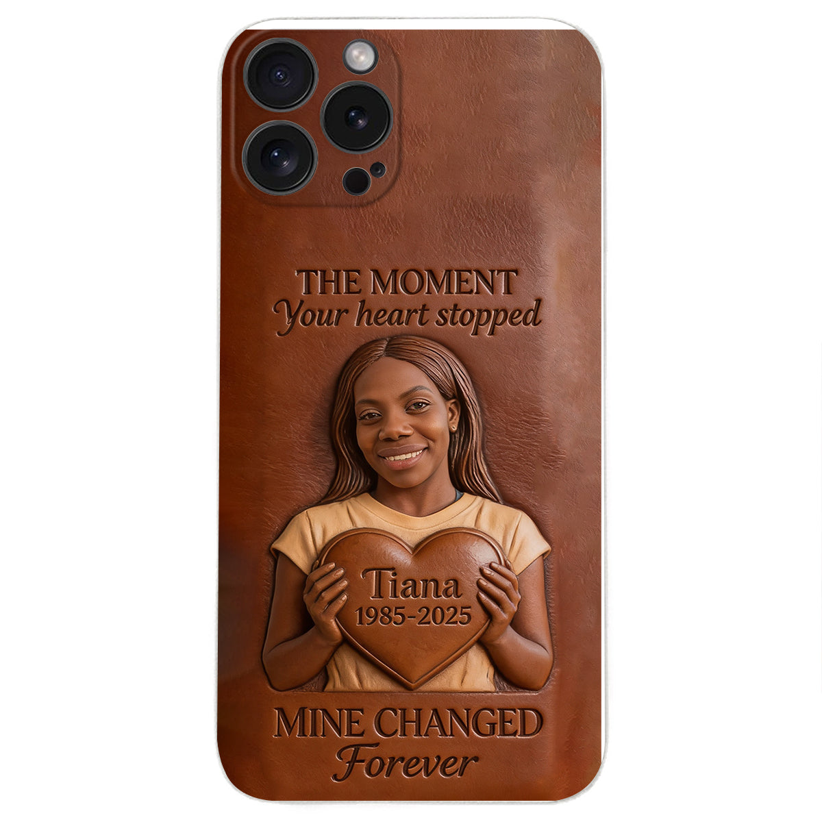 The Moment Your Heart Stopped - Personalized Memorial 3D Embossed Leather Phone Case