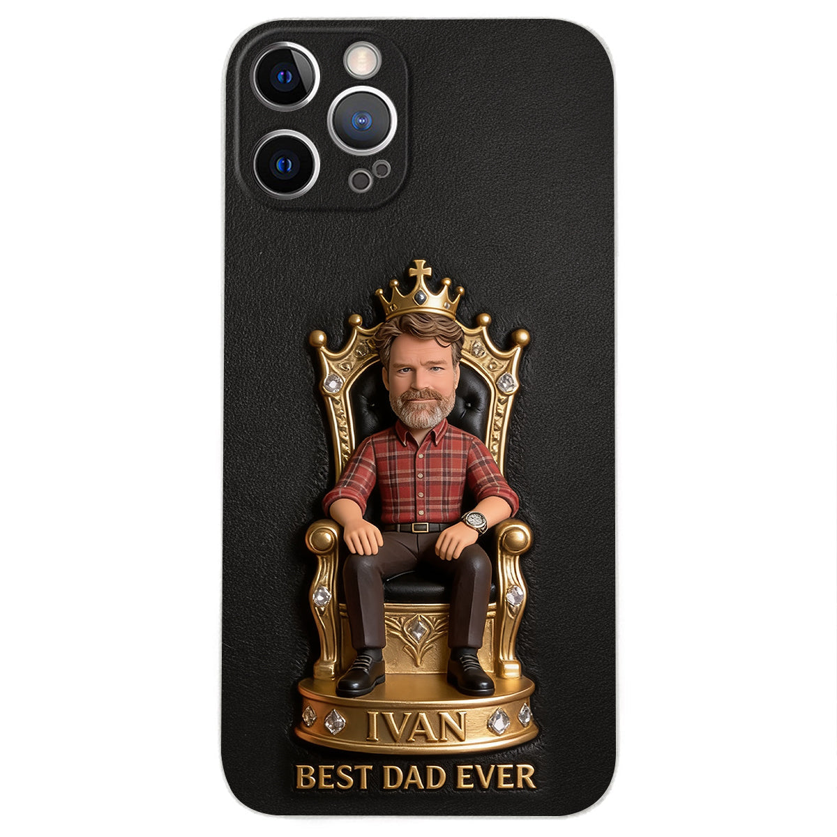 The King Dad - Personalized Father 3D Embossed Leather Phone Case