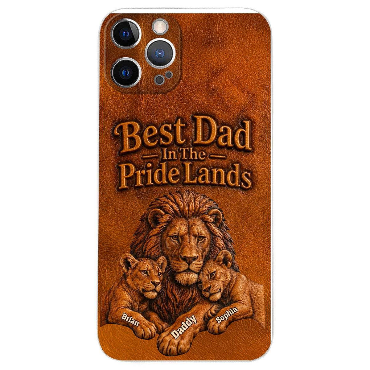 Papa Lion - Personalized Father 3D Embossed Leather Phone Case
