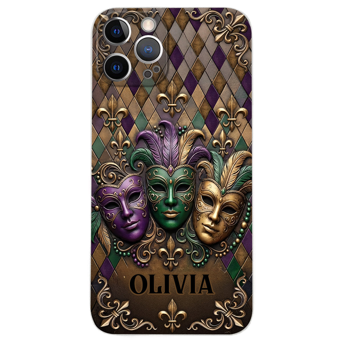 Mardi Gras Fleur de Lis - Personalized Mardi Gras Leather Phone Case