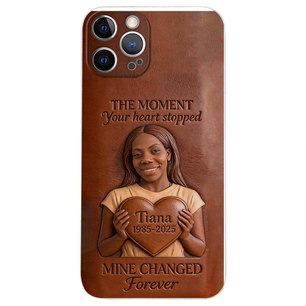 The Moment Your Heart Stopped - Personalized Memorial 3D Embossed Leather Phone Case