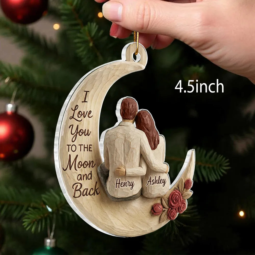 Acrylic Ornament Couple Hugging on Moon I Love You to the Moon and Back Unique Gift for Anniversary Romantic Keepsake