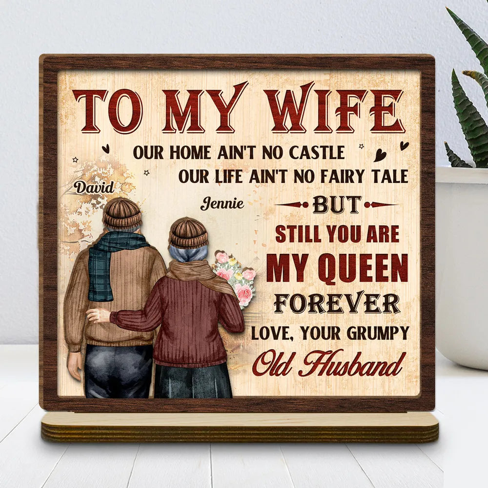 2-Layer Wooden Plaque Personalized To My Wife, Vintage Couple Walking Away Quote Plaque, Unique Romantic Gift