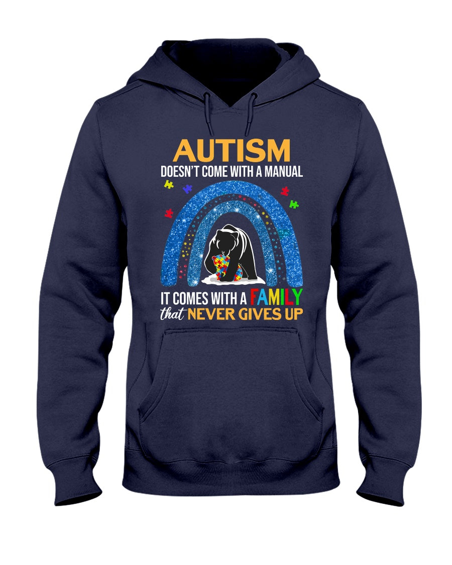 Autism Family Never Gives Up - Autism Awareness T-shirt and Hoodie 0921