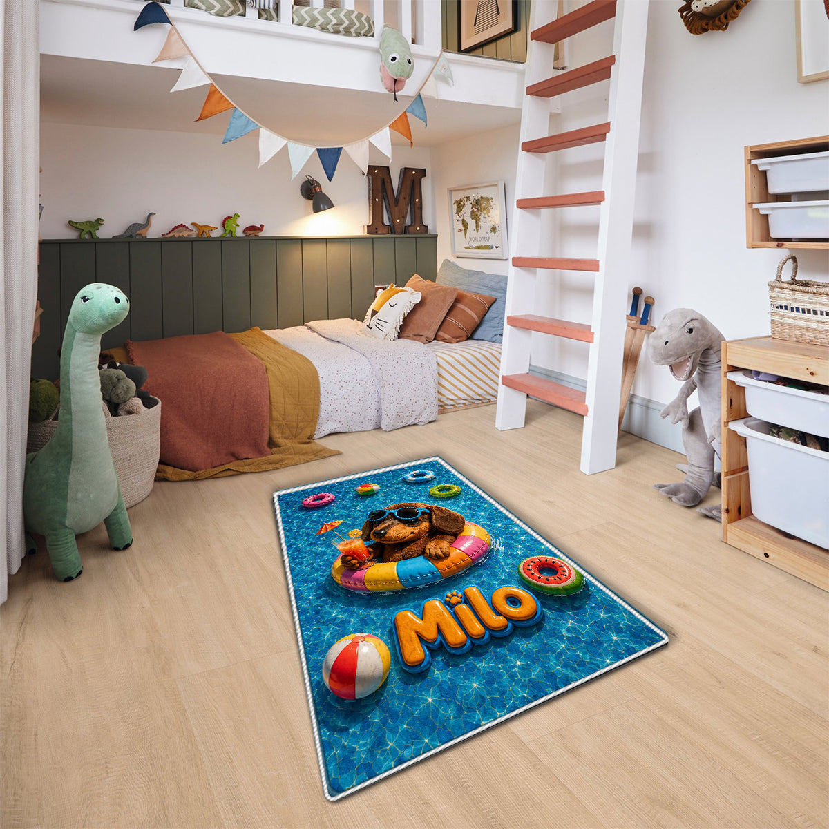 Funny Pet Summer Vibes Poolside - Personalized Dog Non-Slip Tufted Rug