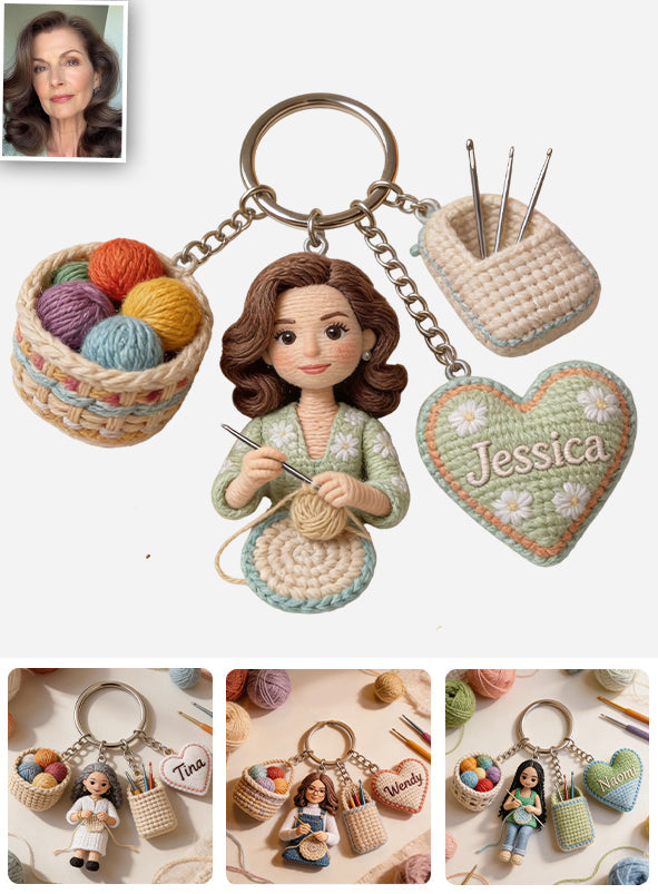 Custom Any Photo - Personalized Crocheting Premium Keychain With Charms