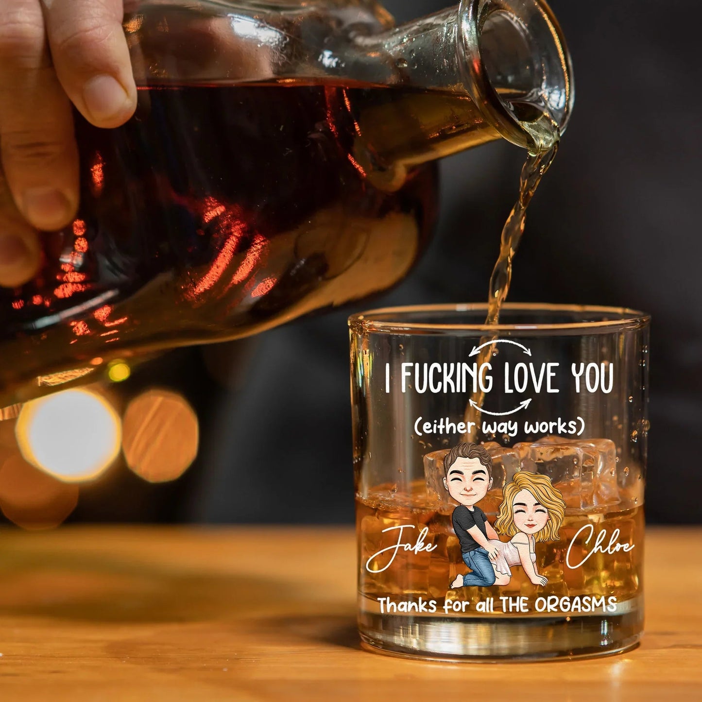 Personalized Funny Love Quote Whiskey Glass with Cartoon Couple - Unique Naughty Gift for Couples