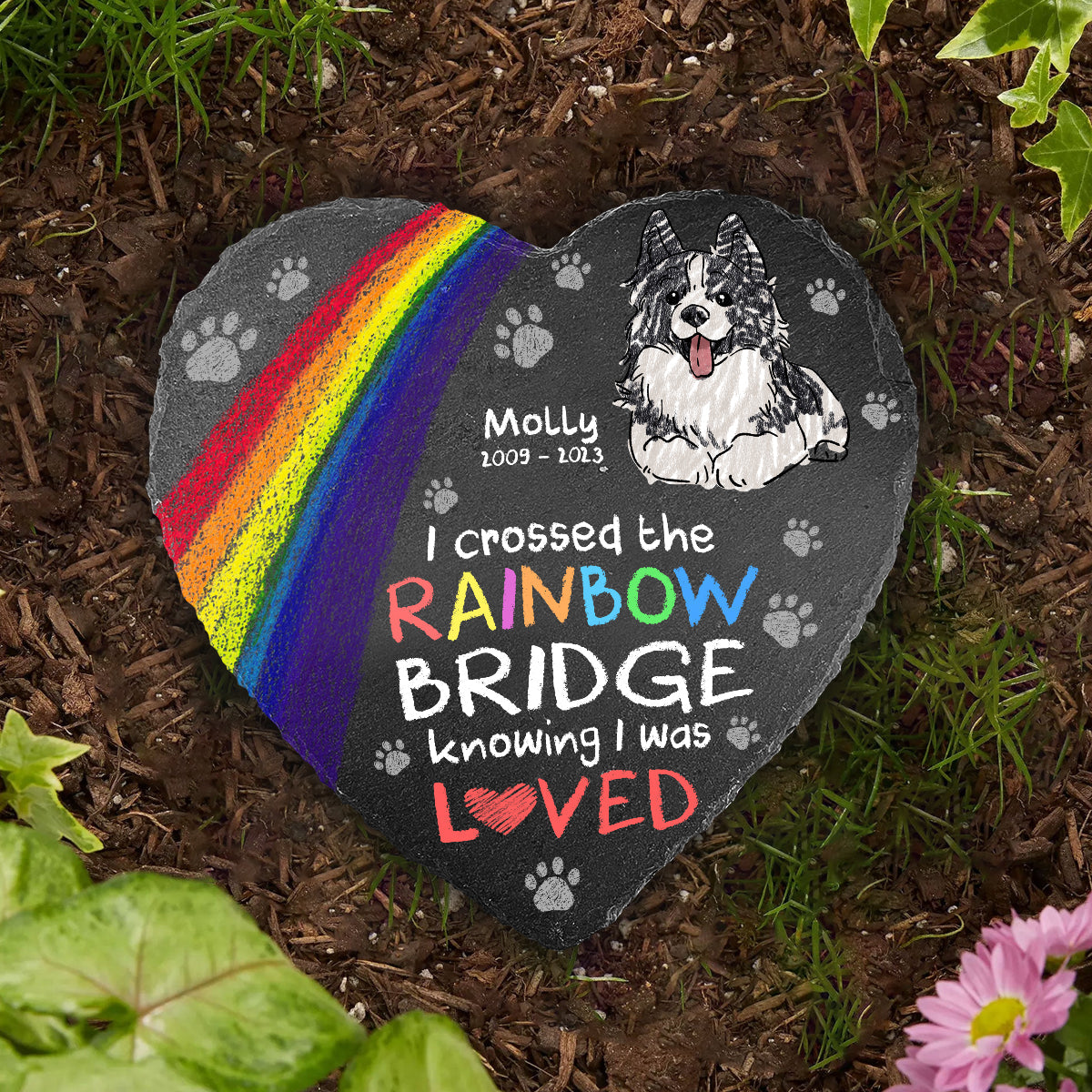I Crossed The Rainbow - Dog gift for who lose dog, who lose cat - Personalized Heart Shaped Stone