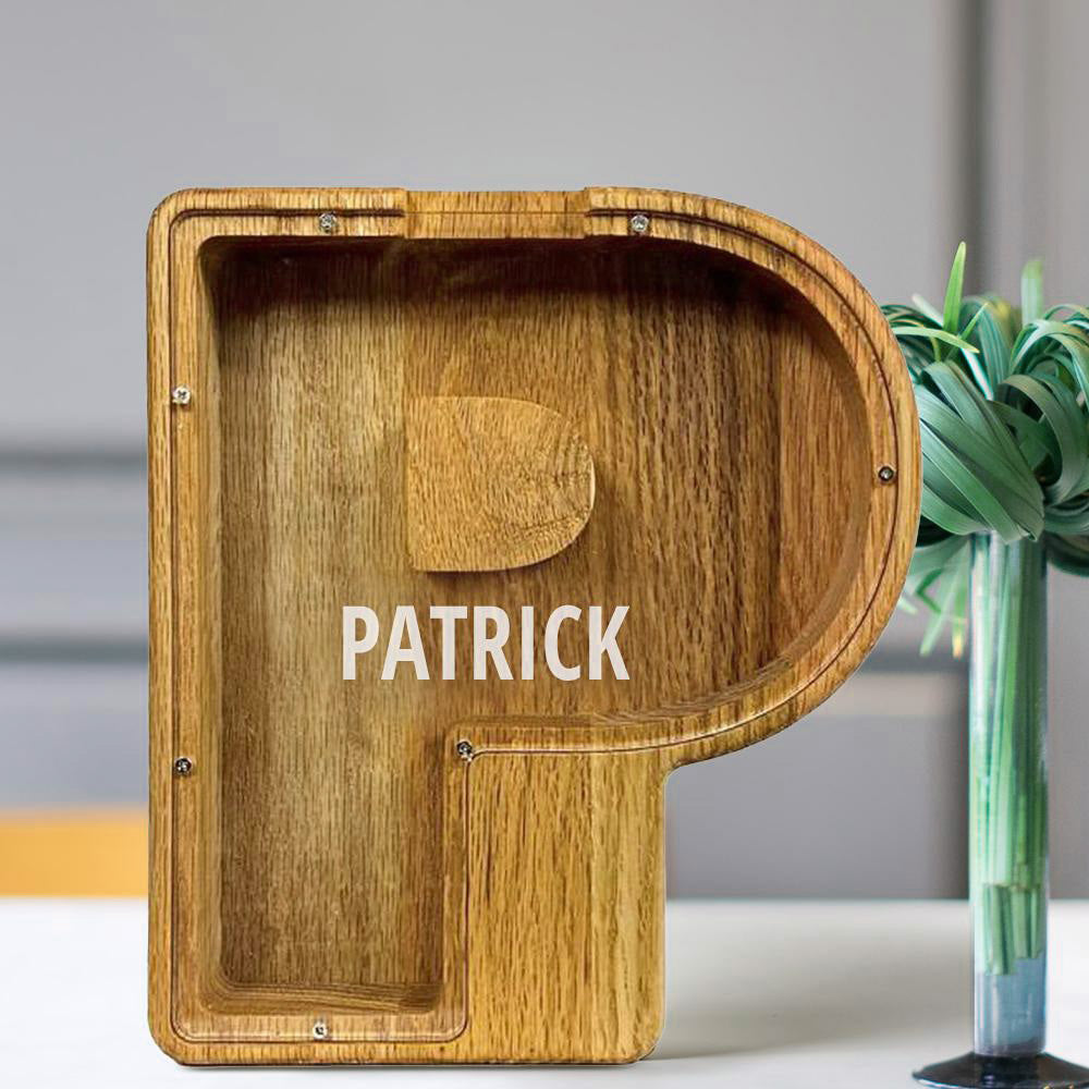 Custom Initial And Name - Personalized Letter And Name Tung Wooden Piggy Bank