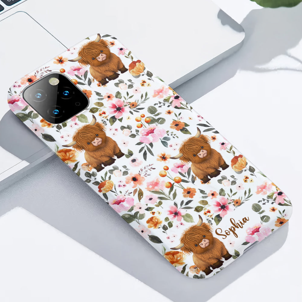 Floral Highland Cow - Personalized Highland Cow Full Print Phone Case