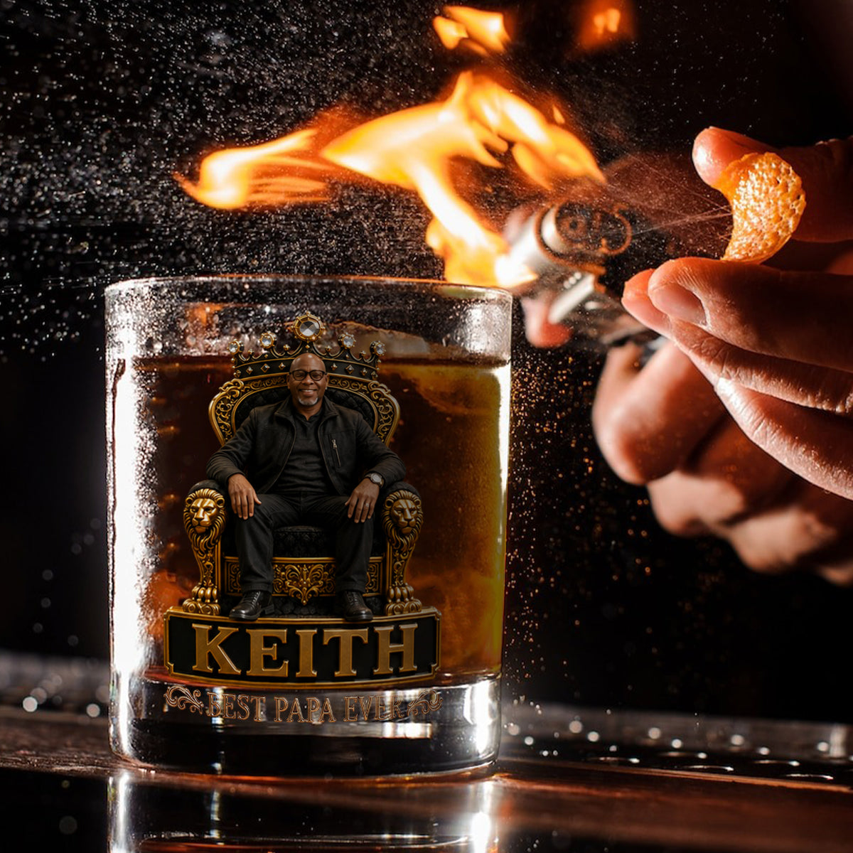 Gift For Black King, Custom Gift Father's Day - Personalized Father Whiskey Bottle & Glass