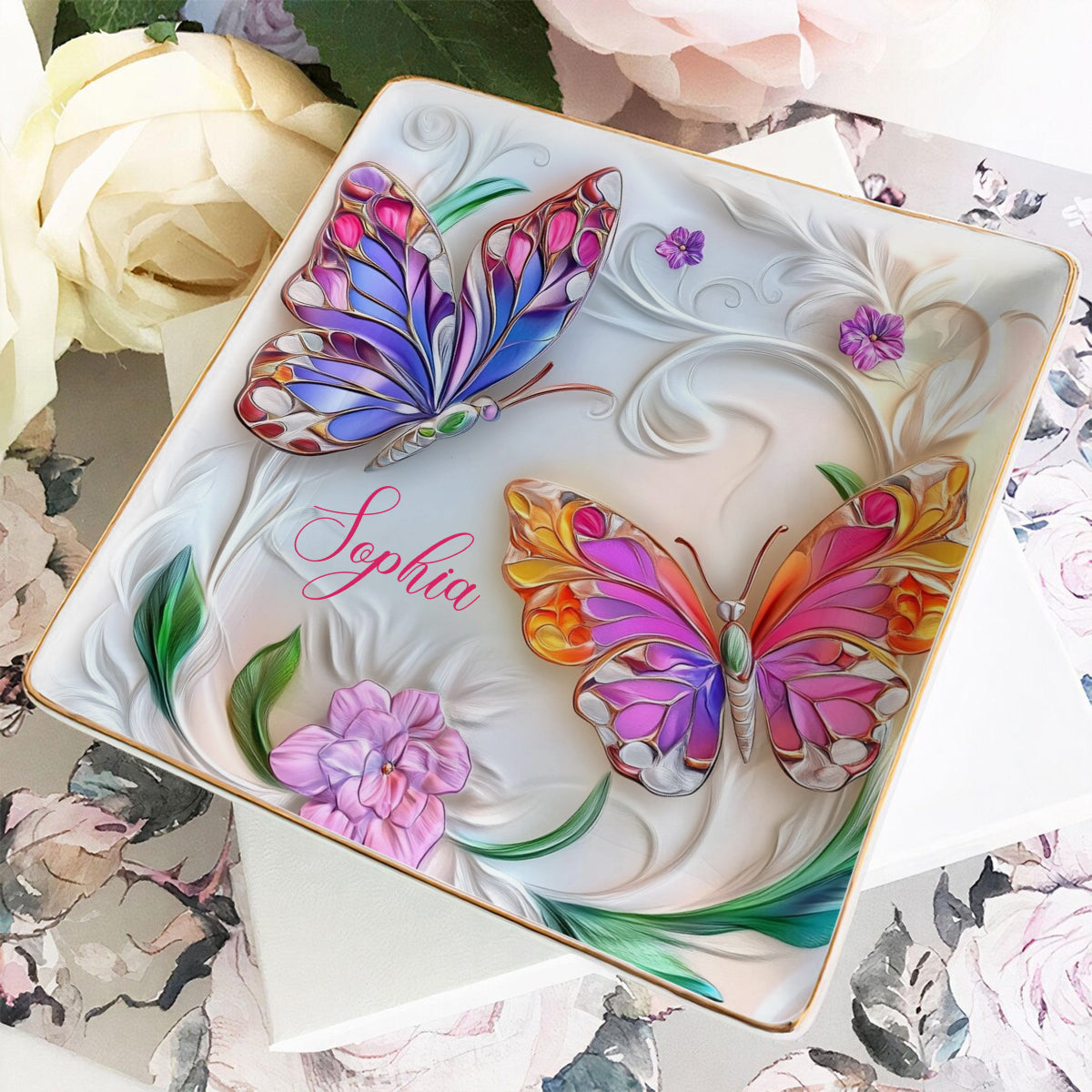 Stunning Butterfly - Personalized Butterfly Fully Printed Jewelry Dish