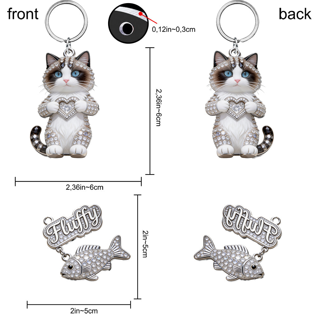 I Love My Cat - Personalized Cat Premium Keychain With Charms