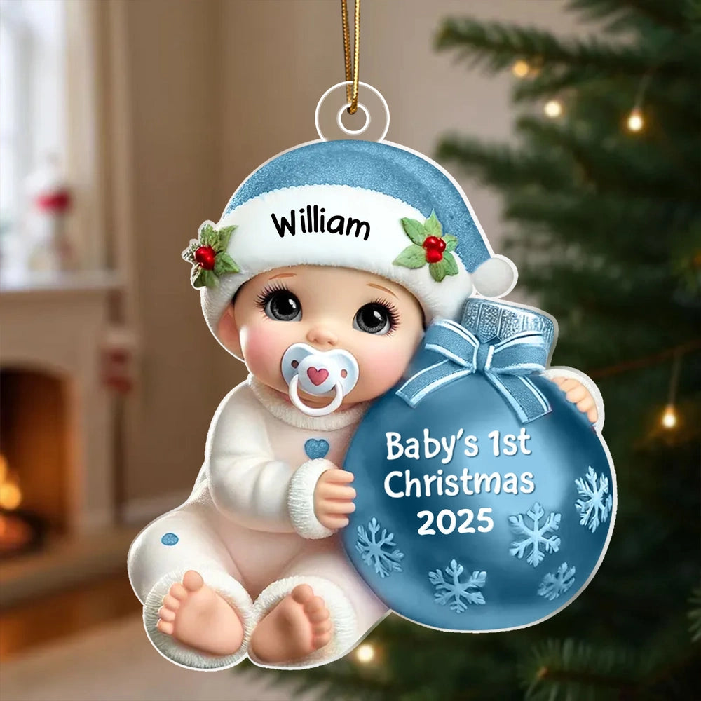 Personalized Acrylic Ornament for Baby's First Christmas, Cute Winter Design, Keepsake Holiday Gift for New Parents