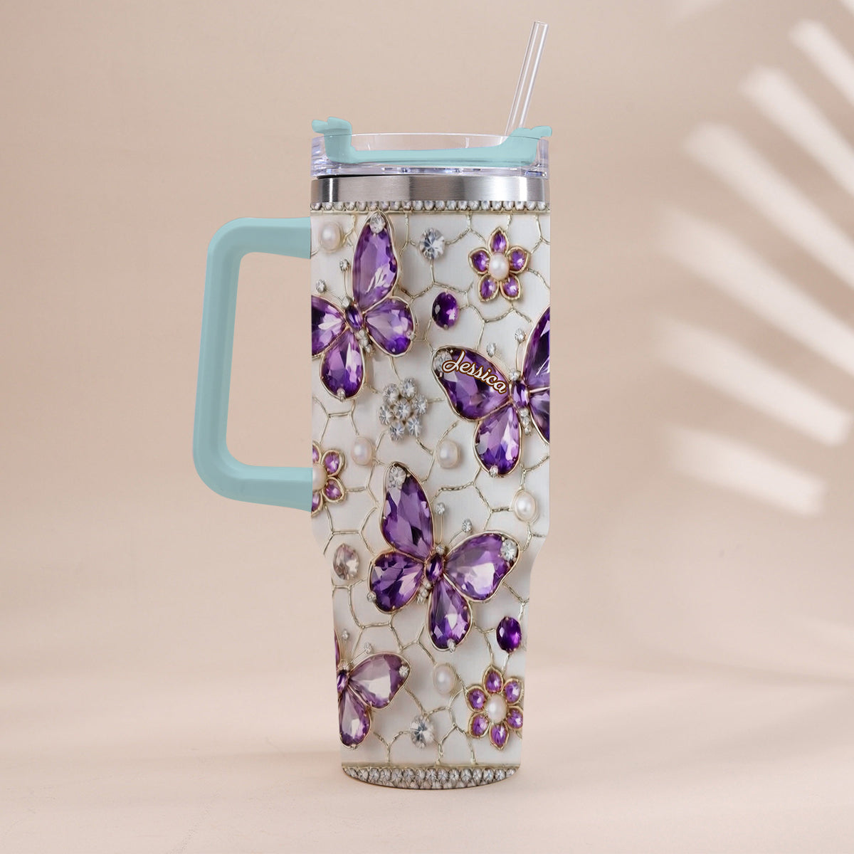 Love Butterflies - Personalized Butterfly Tumbler With Handle