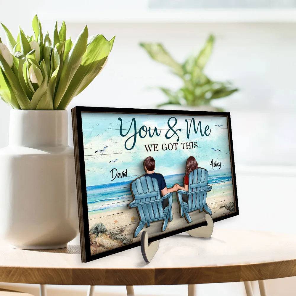 Seaside Memories - Personalized Vintage Beach Couple Wooden Plaque - A Timeless Anniversary Gift for Him & Her