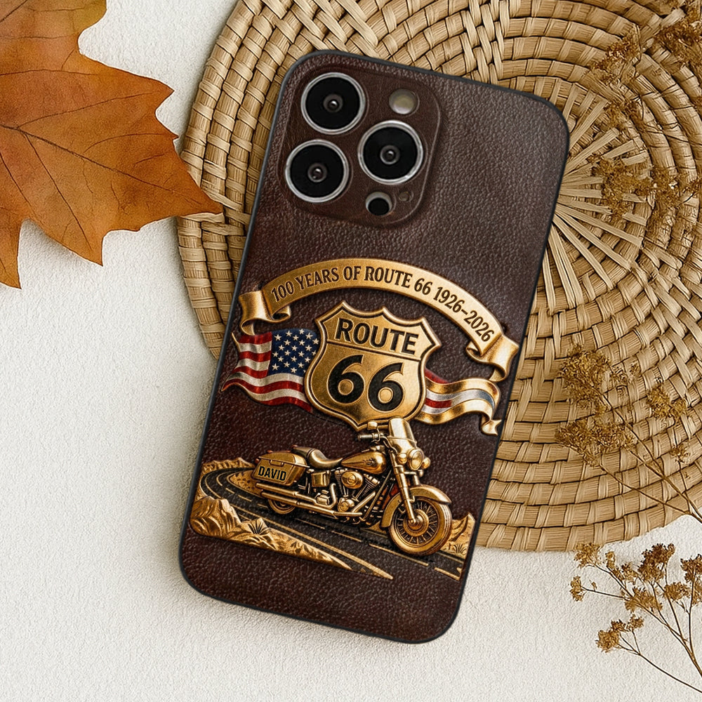 100 Years Of Route Personalized Gifts For Bikers - Personalized Biker 3D Embossed Leather Phone Case