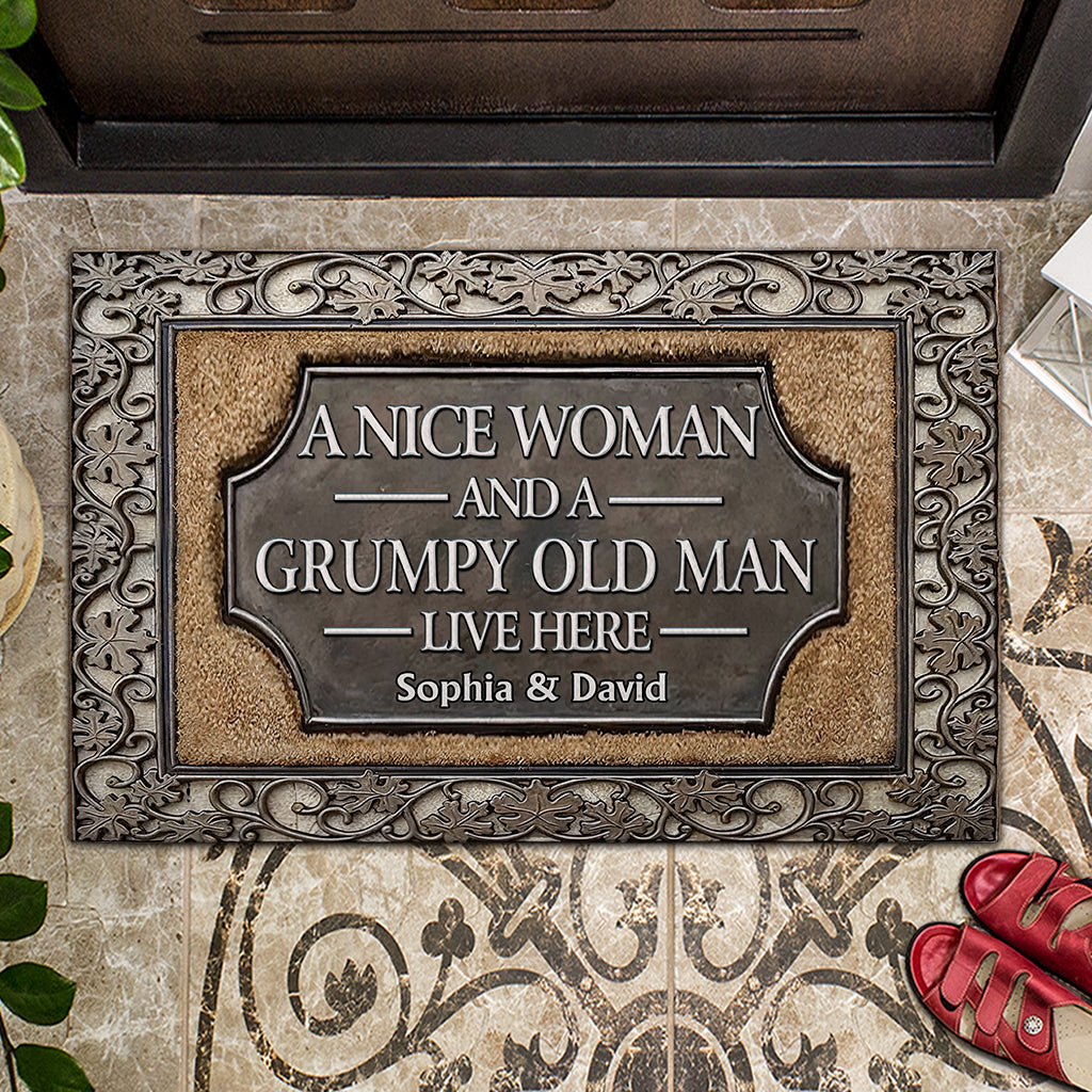 A Nice Woman and A Grumpy Old Man Live Here - Personalized Couple Doormat