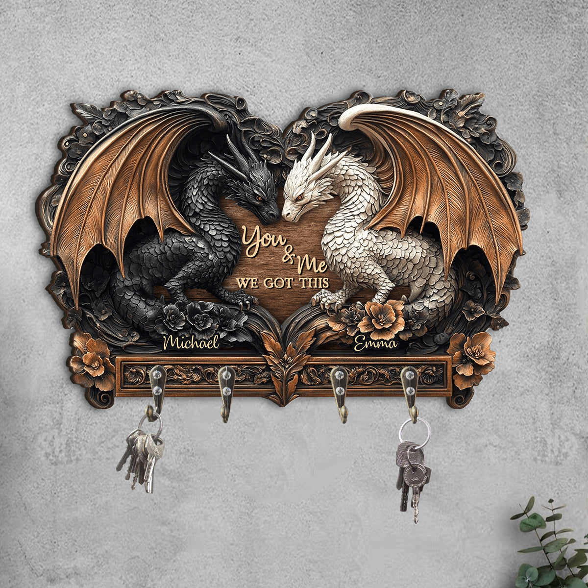 You & Me - Personalized Dragon Custom Shaped Key Rack