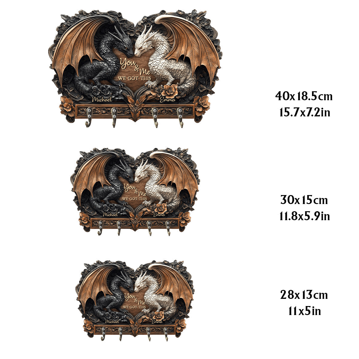 You & Me - Personalized Dragon Custom Shaped Key Rack