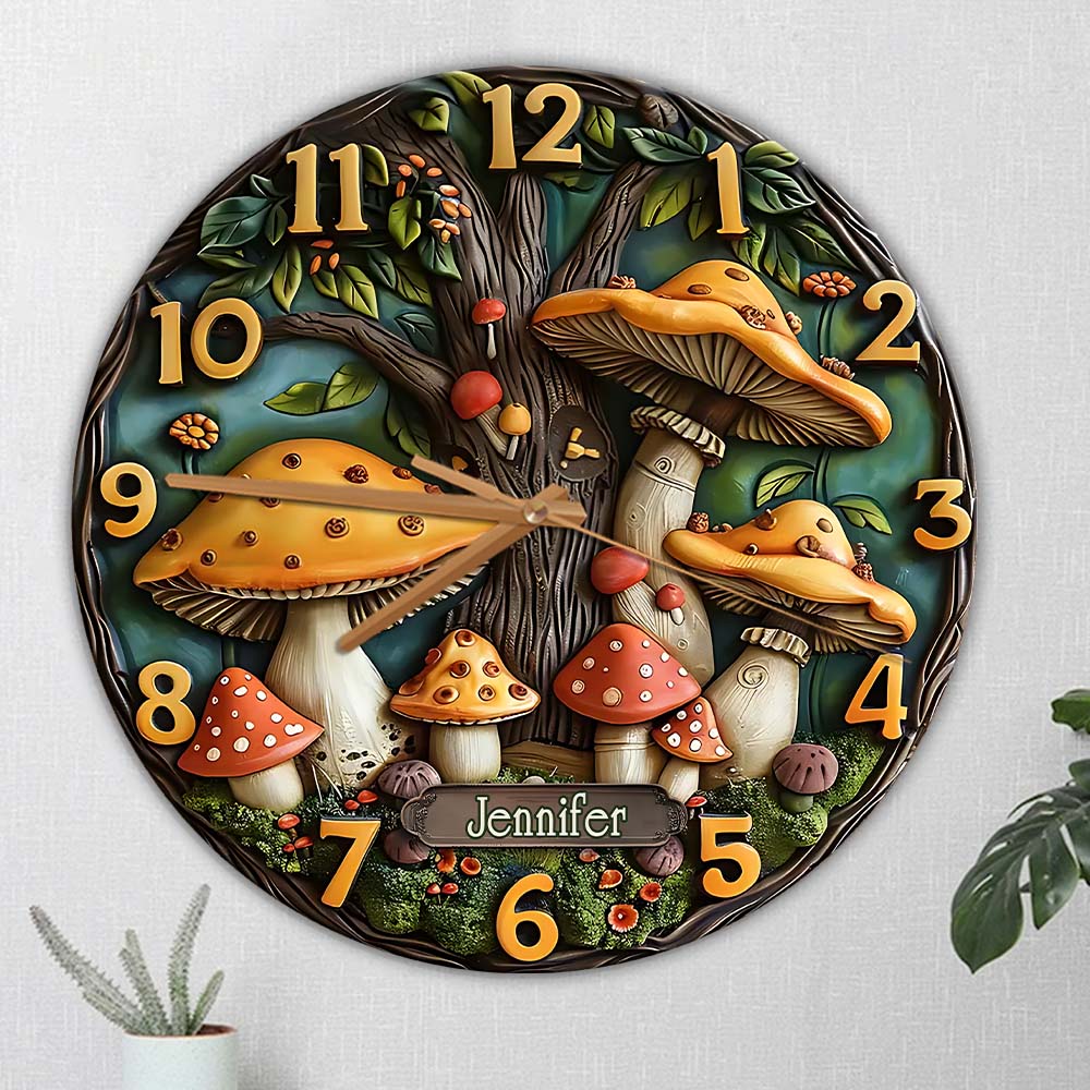 Mushroom Garden - Personalized Mushroom Wall Clock