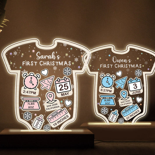 Babt's Birth Stats First Christmas - Gift for Newborn, son, daughter, granddaughter, grandson - Personalized Shaped Plaque Light Base