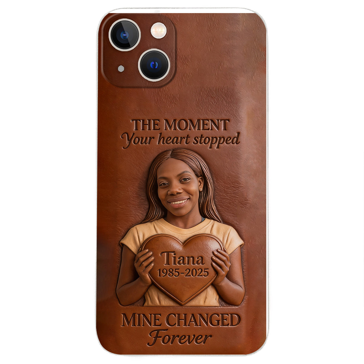 The Moment Your Heart Stopped - Personalized Memorial 3D Embossed Leather Phone Case