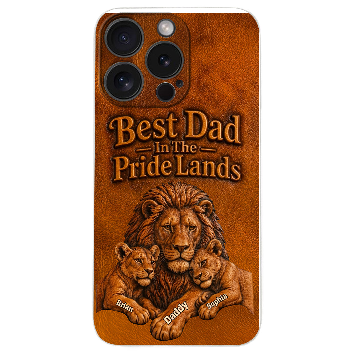Papa Lion - Personalized Father 3D Embossed Leather Phone Case