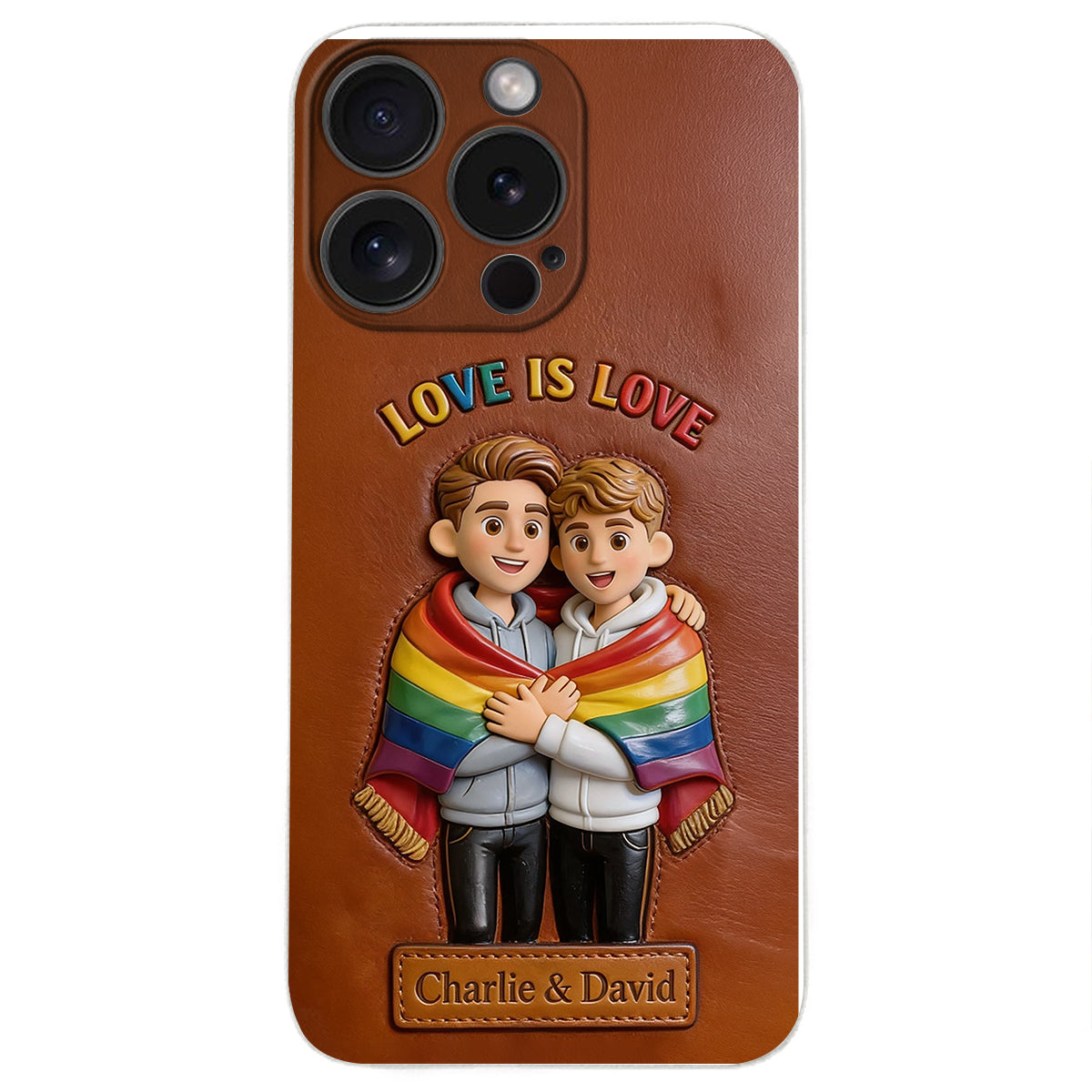 Love Is Love - Personalized LGBT Support 3D Embossed Leather Phone Case