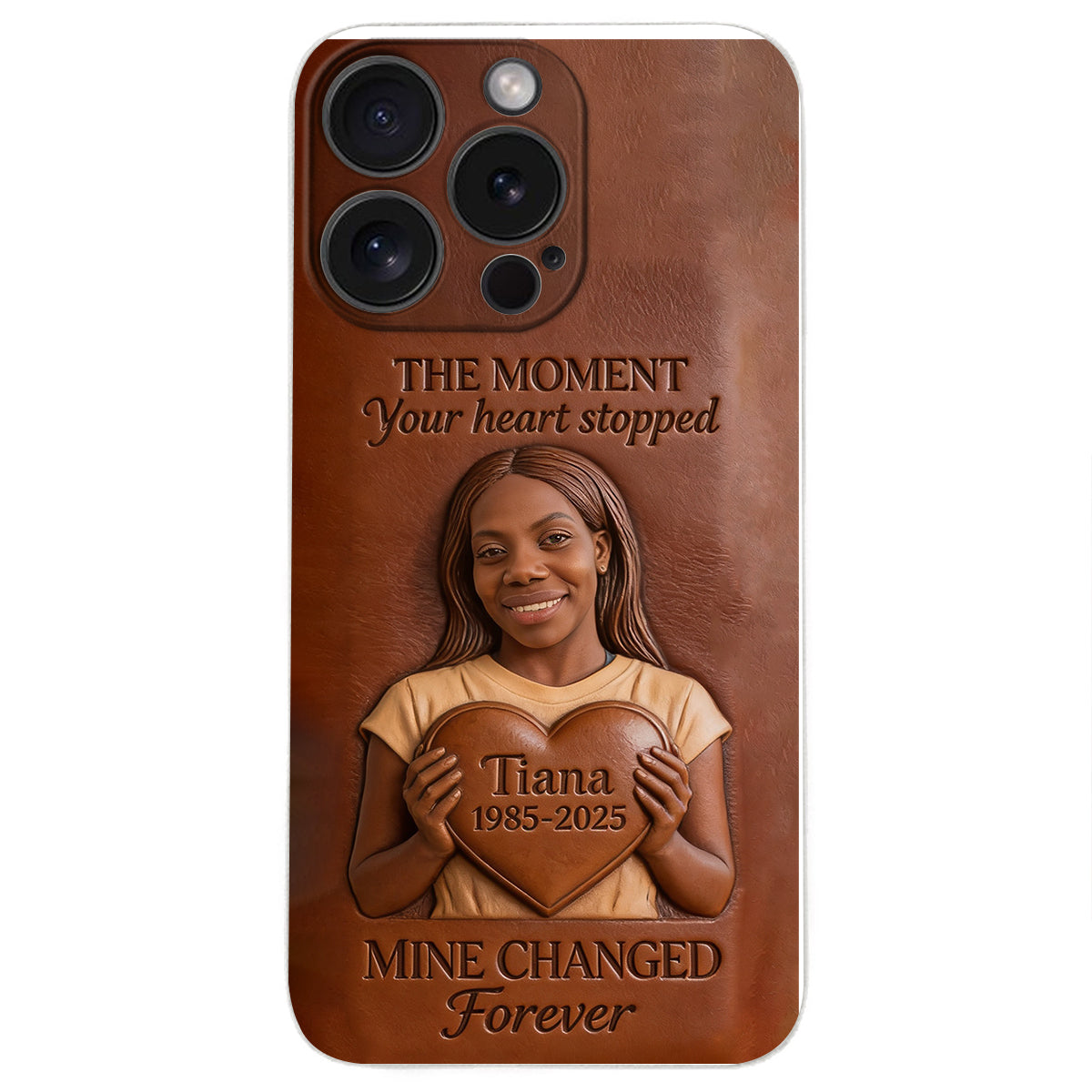 The Moment Your Heart Stopped - Personalized Memorial 3D Embossed Leather Phone Case