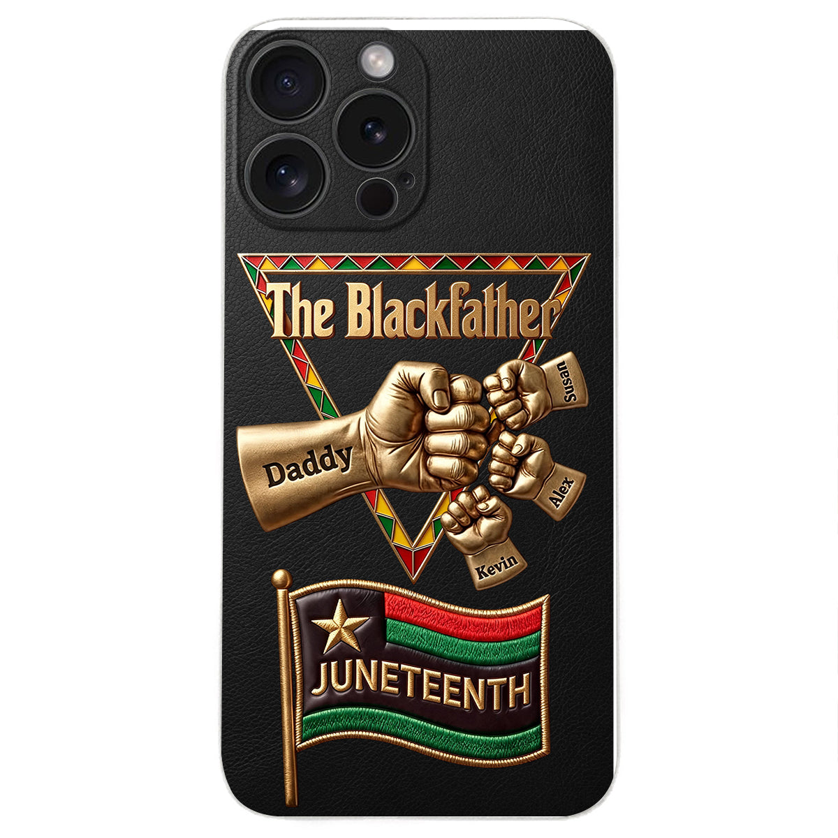 The Blackfather - Personalized Father 3D Embossed Leather Phone Case
