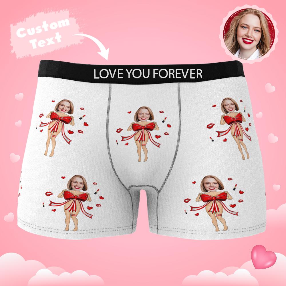 Custom Photo Boxer Red Bow AR View - Personalized Couple Men's boxer briefs