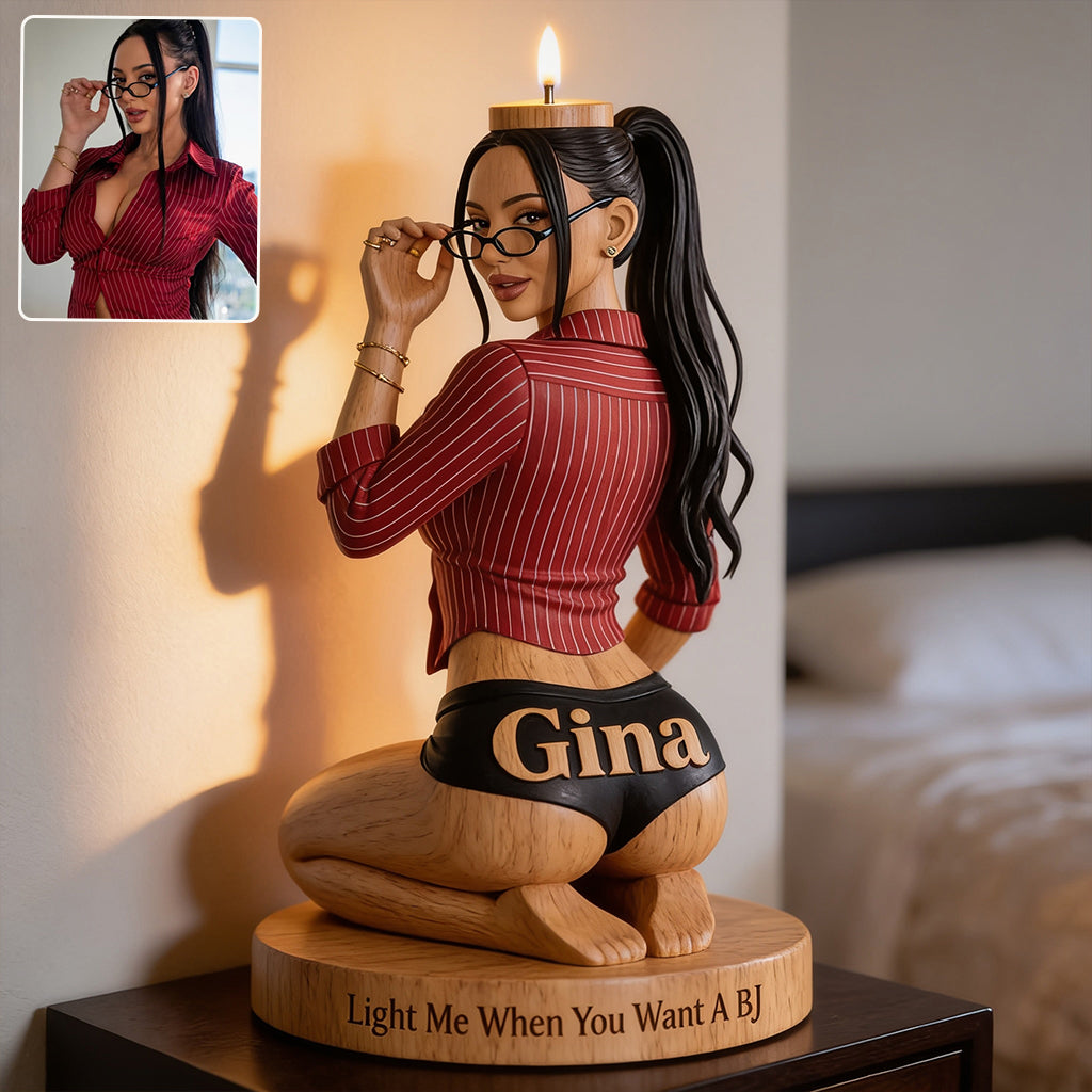 Light Me - Personalized Spicy Couple Custom Shape Wooden Candle Holder