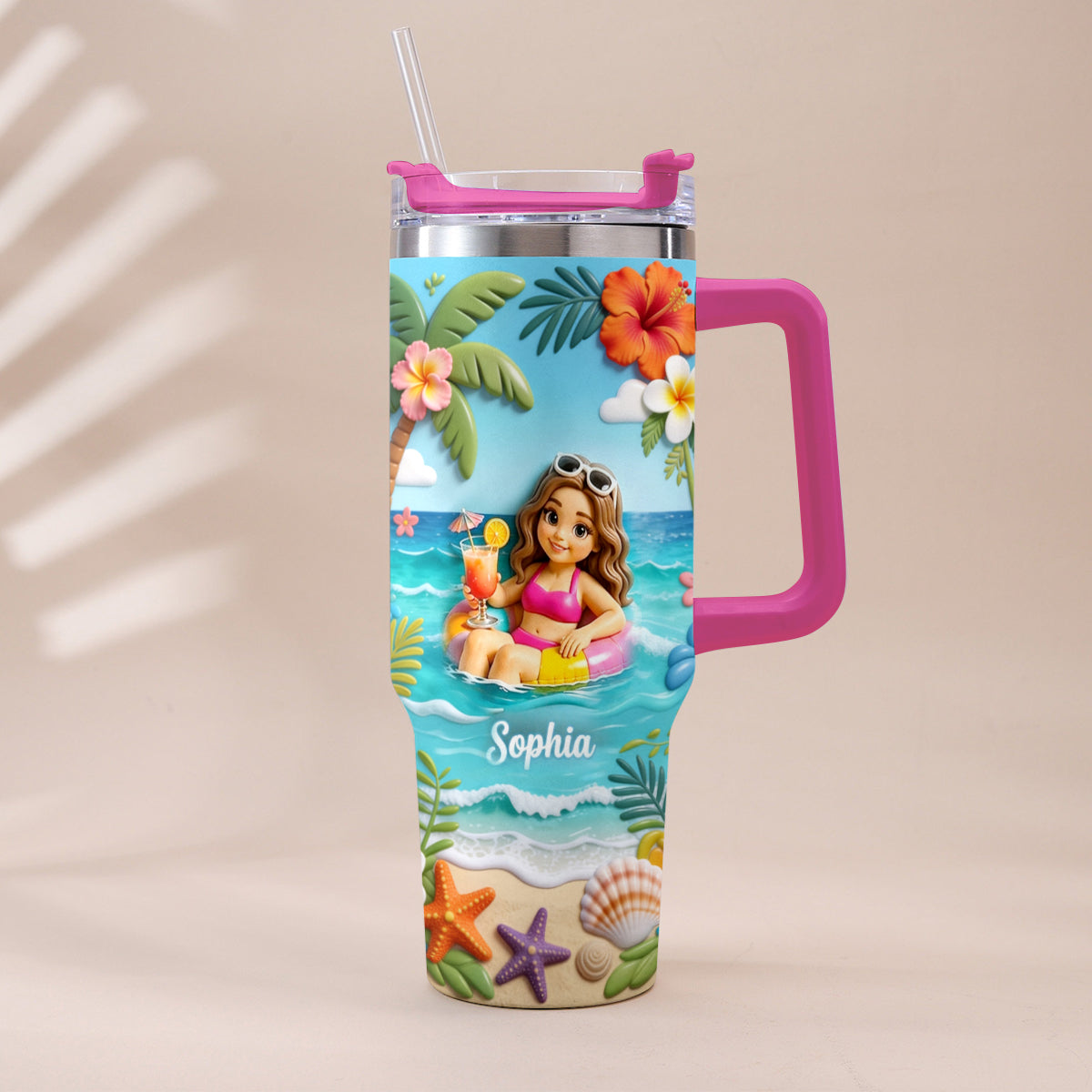 Any Photo Summer Vibes - Personalized Sea Lover Tumbler With Plush Charm