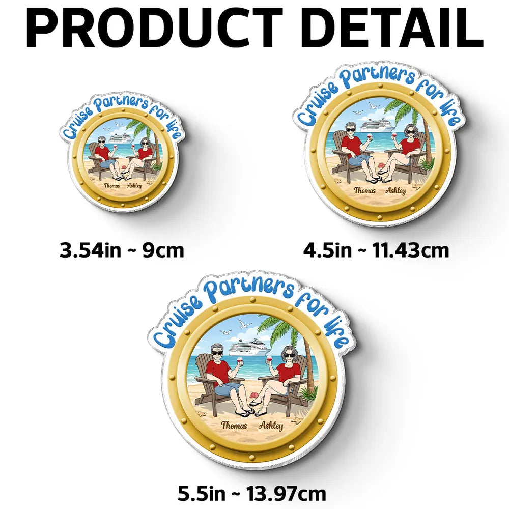 Personalized Cruise Partners For Life Acrylic Magnet, Beach Couple Toasting Porthole Design, Unique Gift for Couples