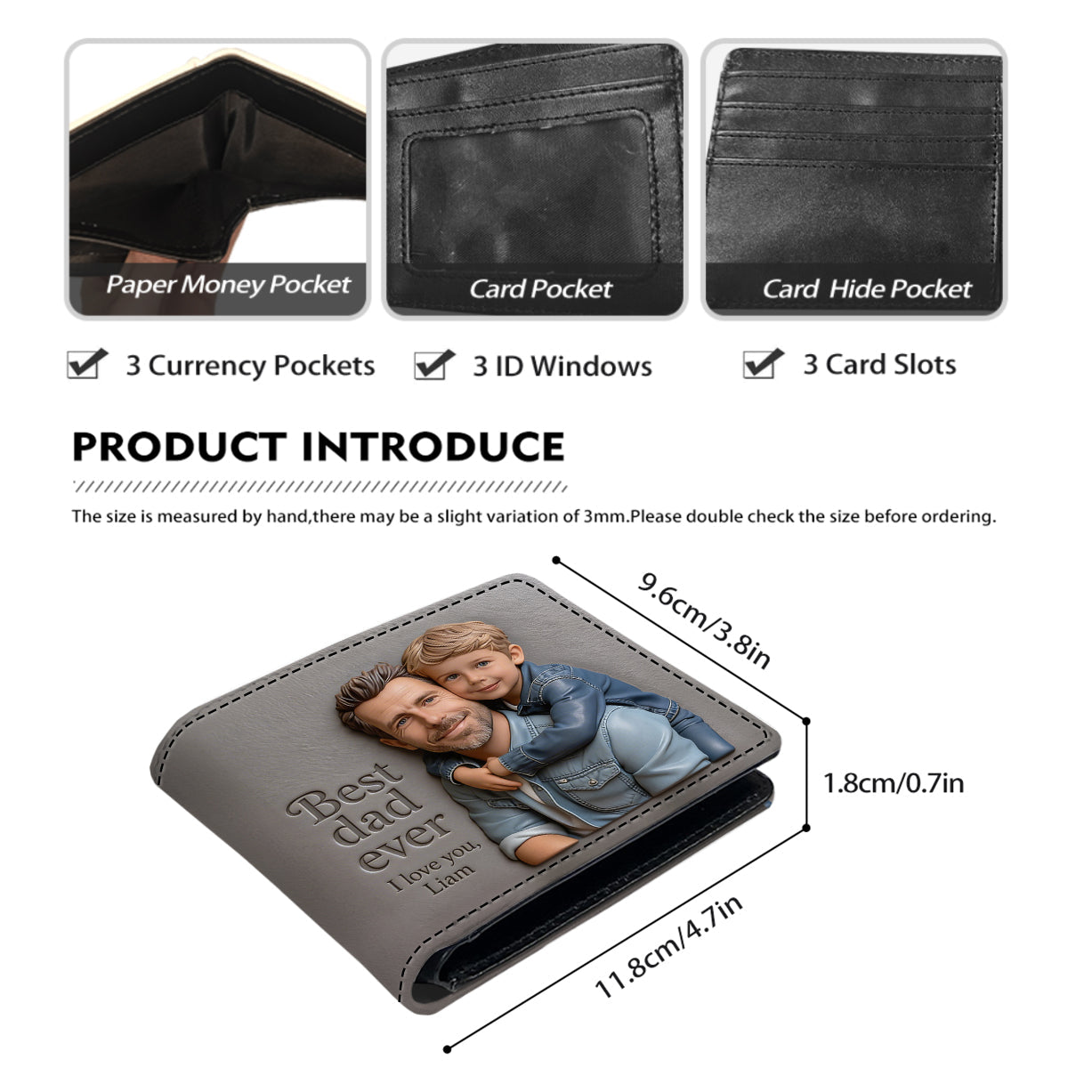 Custom 3D Photo Embossed Leather Wallet for Men - Personalized Best Dad Ever Bi-fold Wallet, Custom Father's Day Gift