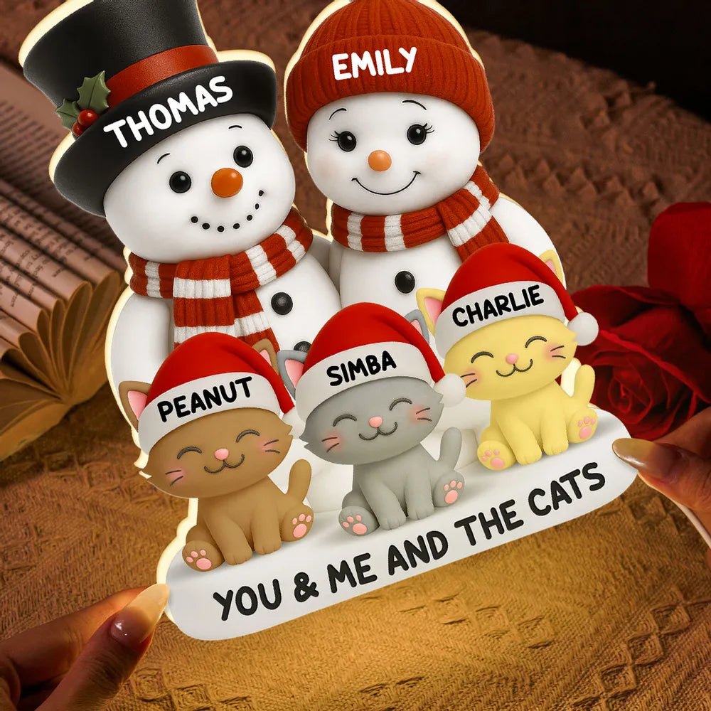 Snowman Family & Pets Acrylic Light Box – Warm Holiday Decor, Perfect Gift for Couples and Pets Lovers