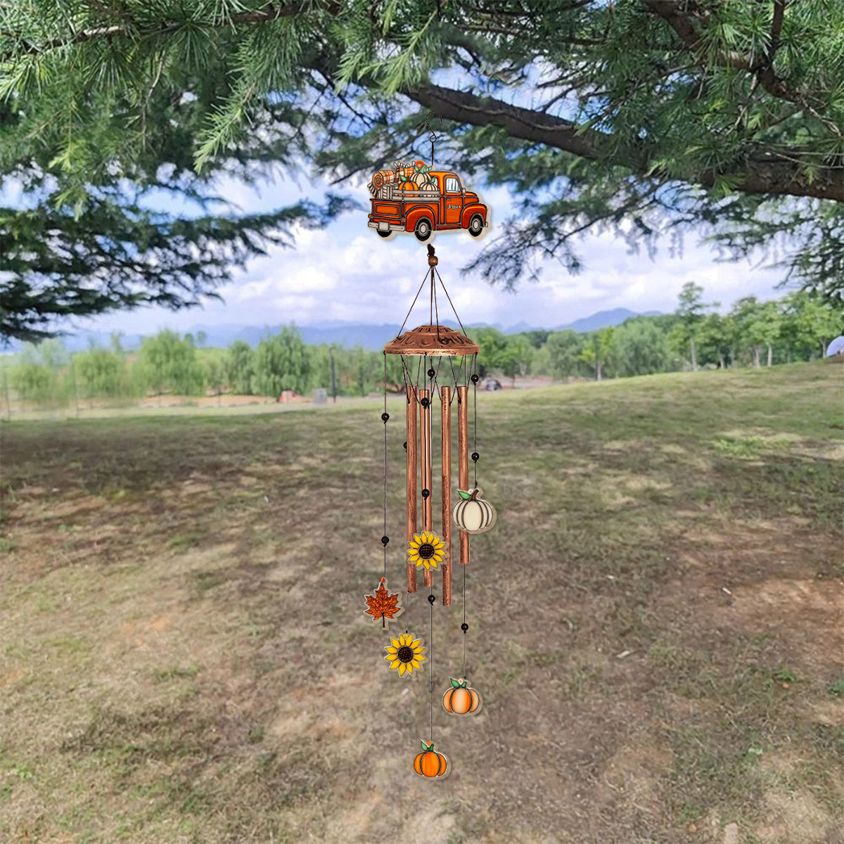 Autumn Truck - Personalized Autumn Wind Chime With Charms