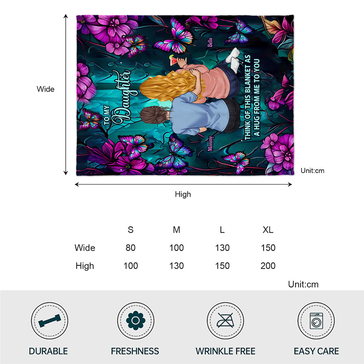 Teal And Purple Butterfly Blanket - Gift for daughter, granddaughter - Personalized Blanket