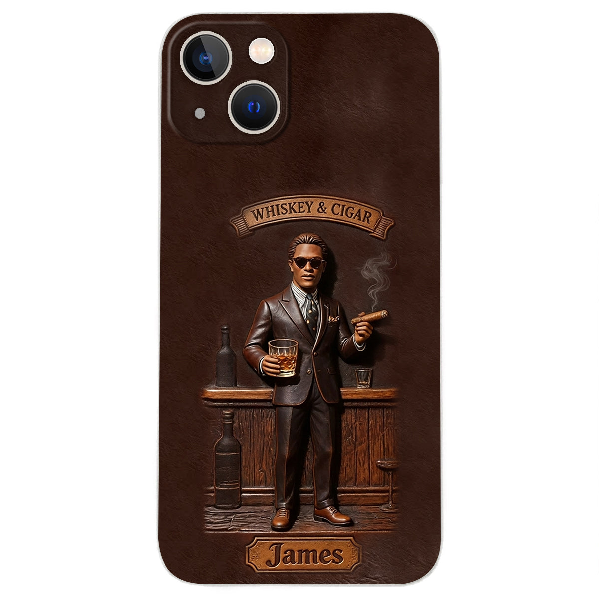 Whiskey And Cigar - Personalized Whisky 3D Embossed Leather Phone Case