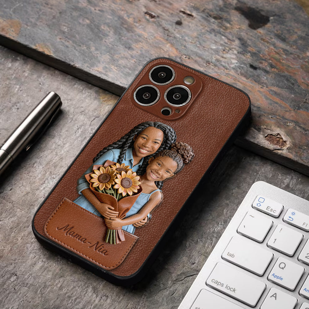 I Love You - Personalized Mother 3D Embossed Leather Phone Case