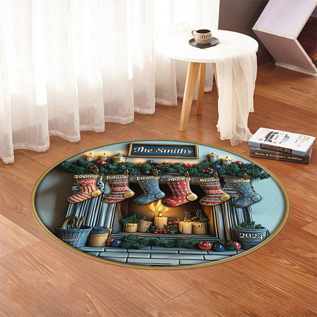 Merry Christmas - Personalized Family Round Rug