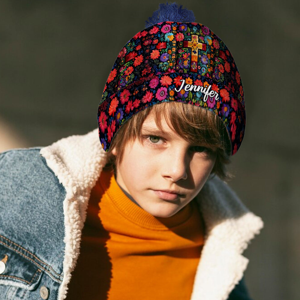 Floral Cross - Personalized Christian Beanie Hat