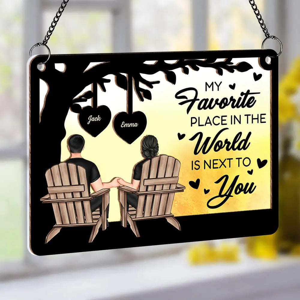 Always by Your Side - Custom "My Favorite Place in the World is Next to You" Wood and Acrylic Layered Ornament, Perfect for Couples