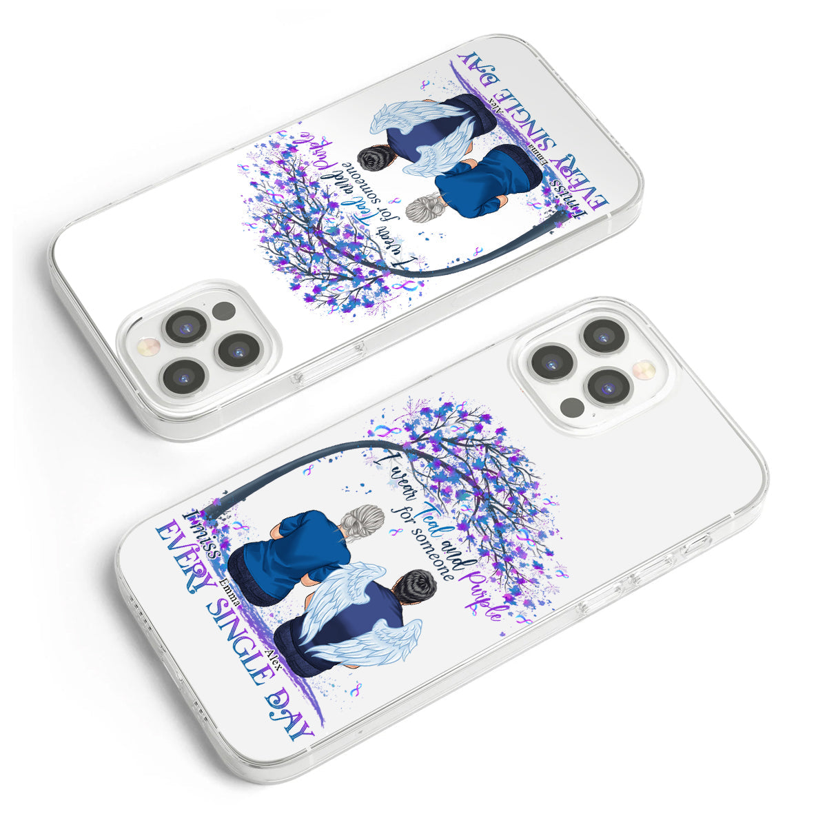 I Wear Teal And Purple - Personalized Suicide Prevention Clear Phone Case