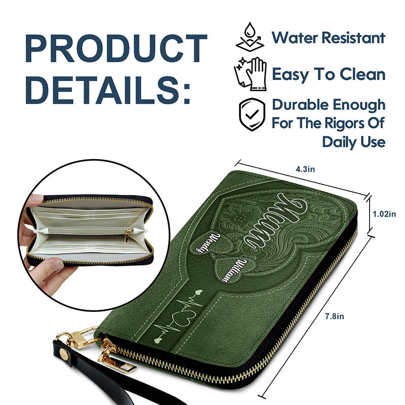 Custom Leather Wallet – Beautiful Leather Long Wallet with Heartfelt Grandkids' Names – The Perfect Gift for Grandma