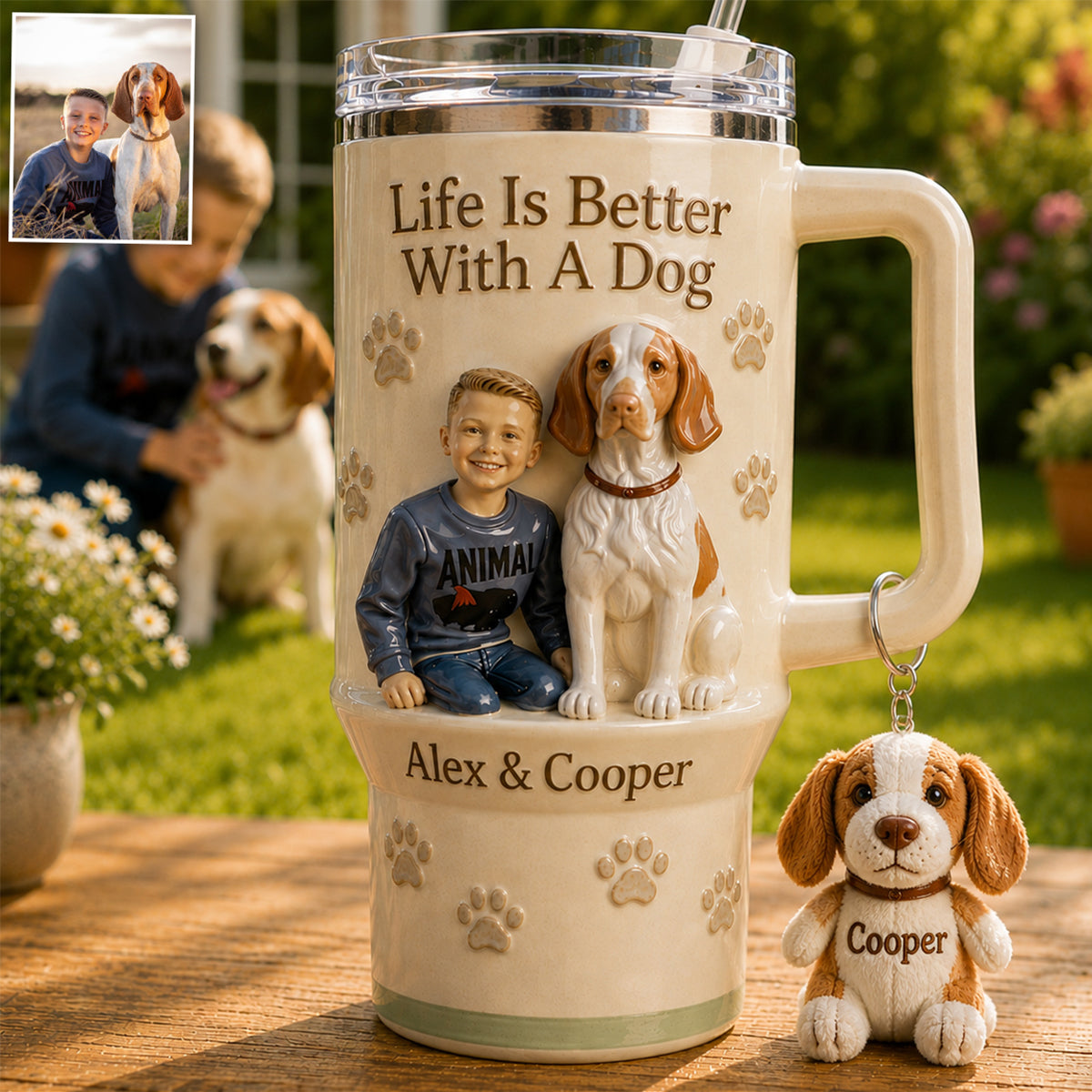 Always By My Side - Personalized Dog Tumbler With Plush Charm