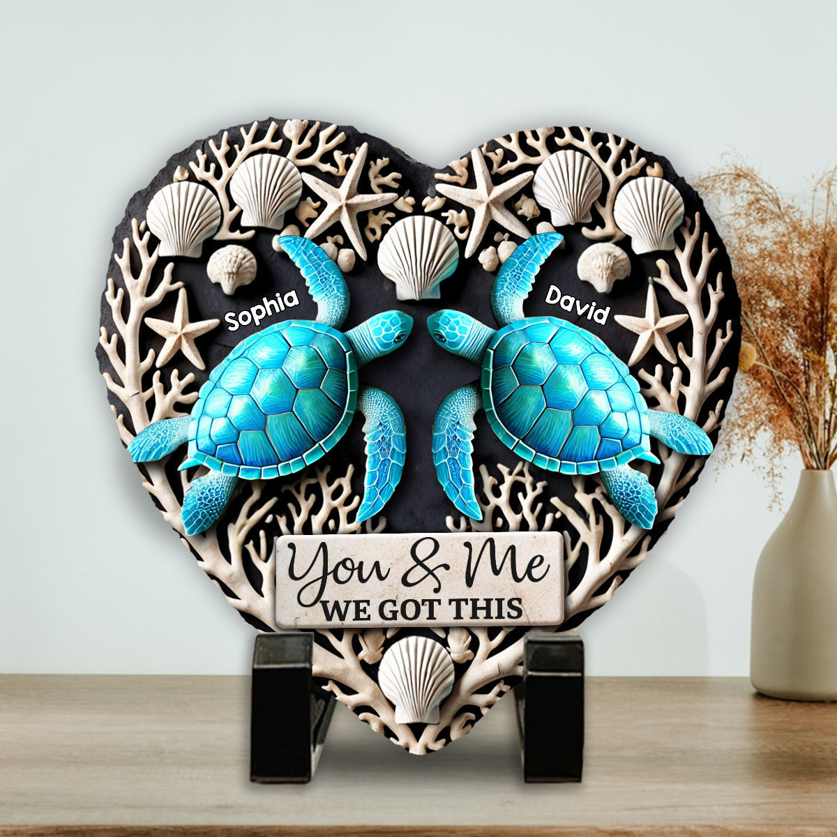 You & Me We Got This - Personalized Turtle Heart Shaped Stone